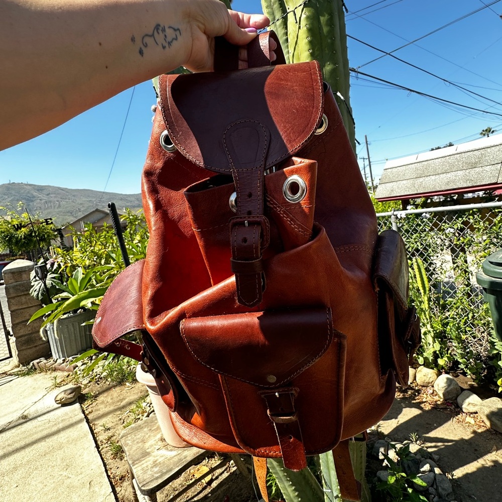 Handmade Brown Leather Backpack